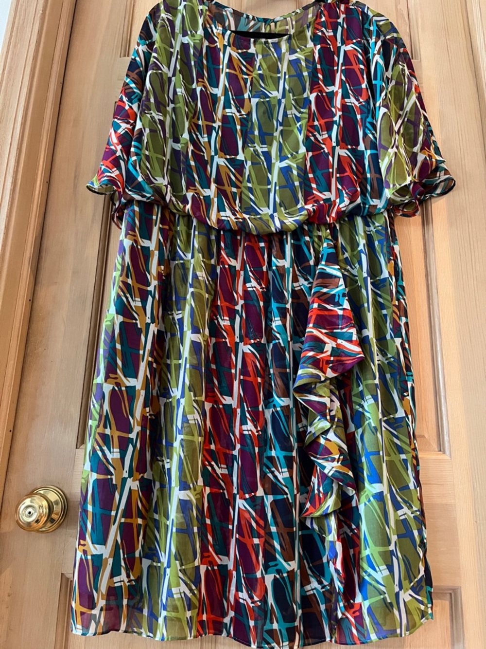 Donna Ricco Multicolor Abstract Print Blouse - Teal Green Burgundy Orange White